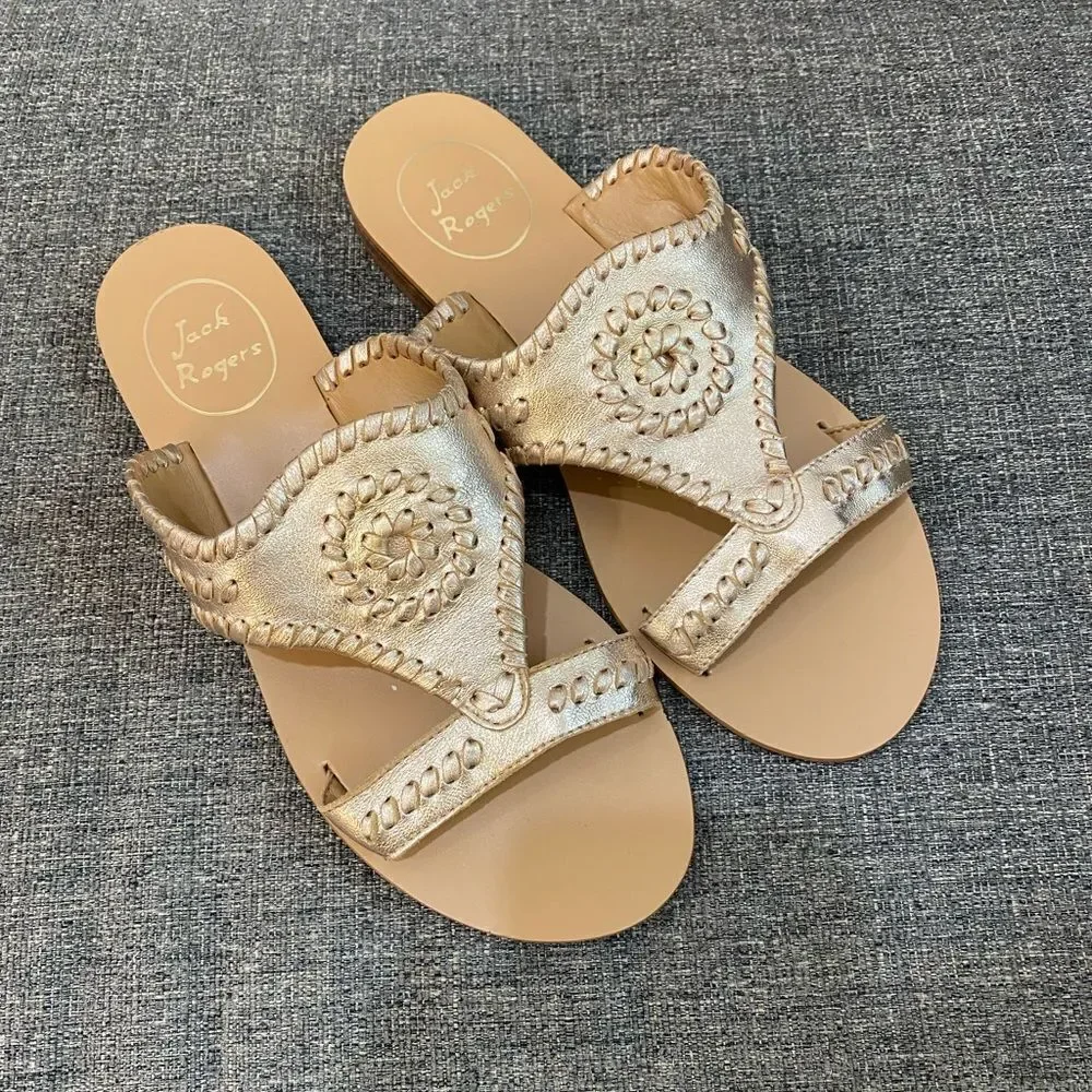 Jack Rogers Gold Flats Sandals Women Size 6.5